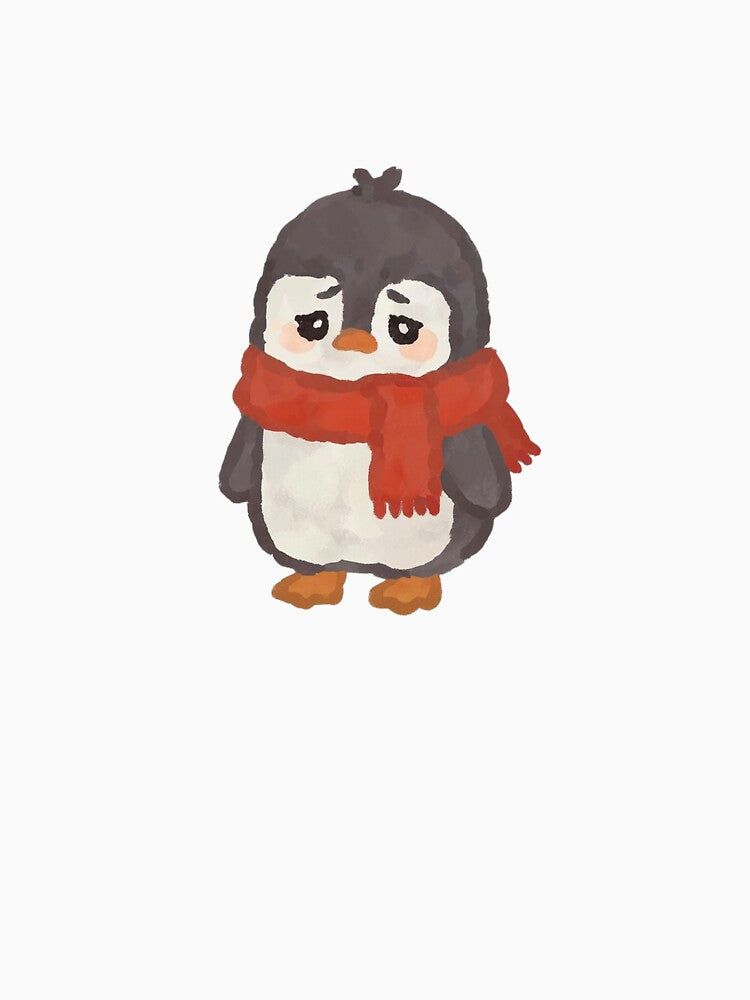 Cute Chilly Penguin in Red Scarf – Watercolor Style by FNArtz