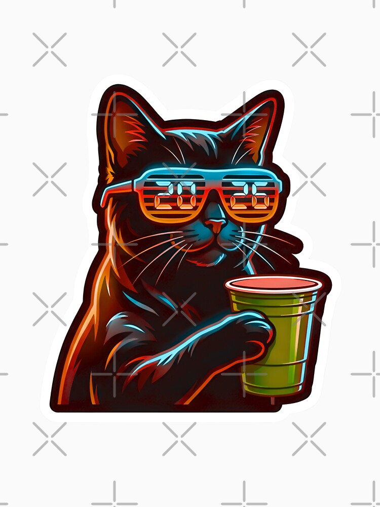 Happy New Year 2026 Cool Party Cat - Glasses & Drink by Abdeelol