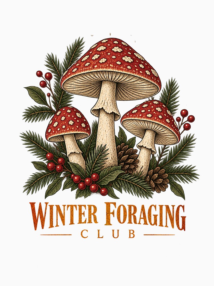 Winter Foraging Club Vintage Mushroom Nature Art by Crafted.ink