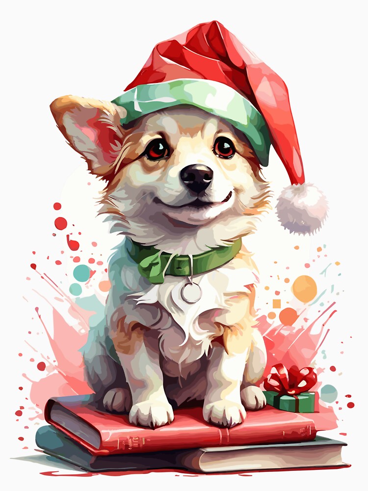 Dog in Christmas Hat with Books - A Perfect Christmas Gift for Dog Lovers by cutie1pie1dogs