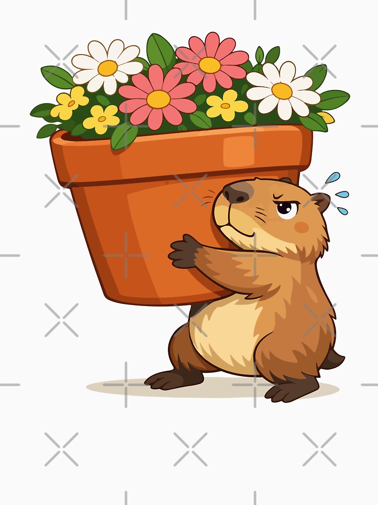 Capybara Cartoon with Flower Pot by stylishdzign