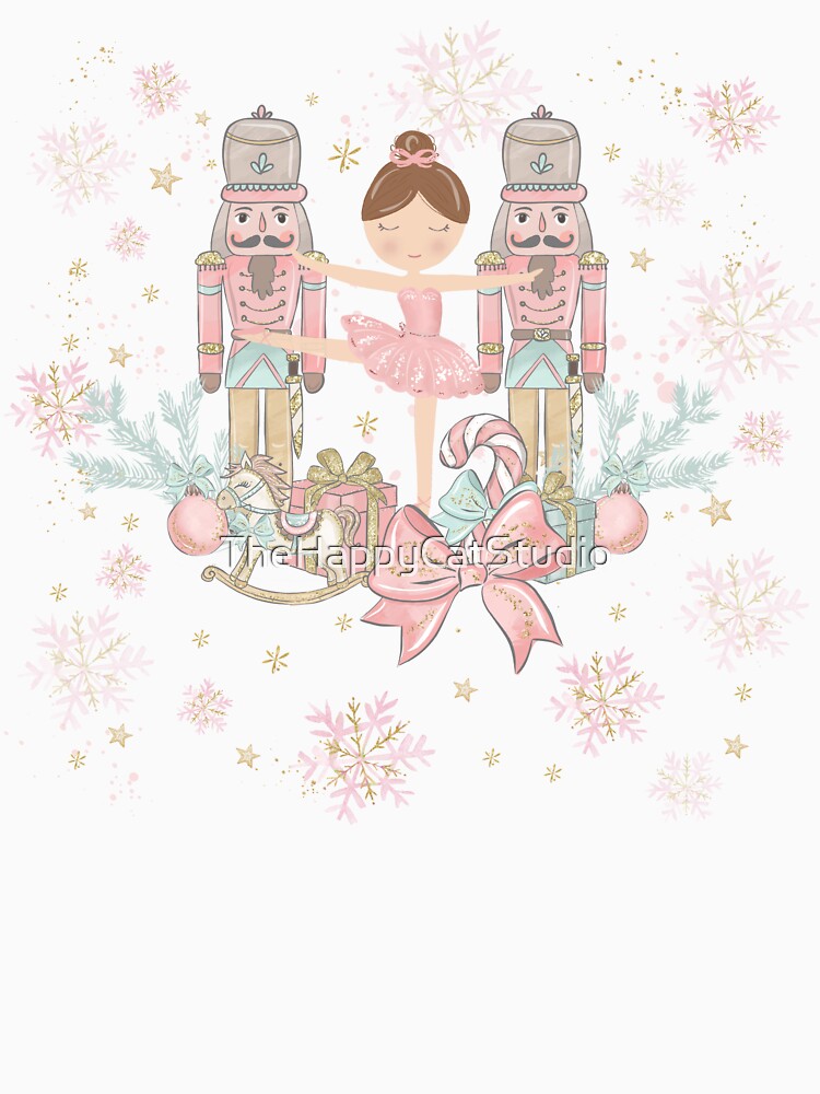 Whimsical The Nutcracker Ballet Pink Christmas Brunette Ballerina by TheHappyCatStudio