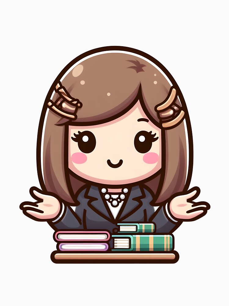 Kawaii Librarian With Necklace Gesturing With Hands by CanvasCutie
