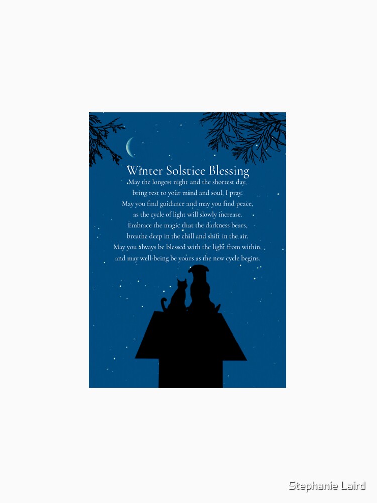 Winter Solstice Blessings Cute Dog and Cat on Dog House Yule Greetings by Stephanie Laird