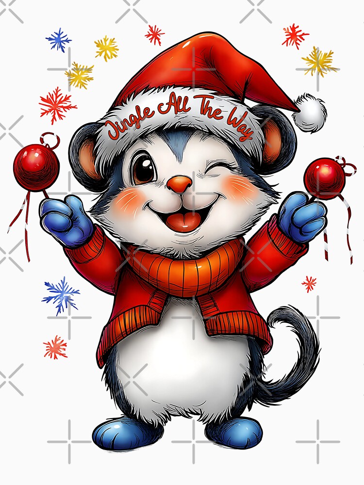 Jingle All The Way Design, Festive Animal Illustration, Christmas Mouse Art, Holiday Cheer Artwork, Cute Winter Animal by BukkyStory