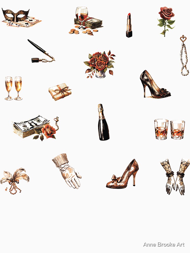 Cabaret Nights – Vintage Glamour & Stage Life Watercolor Stickers by Anne Brooke Art by Anne Brooke Art