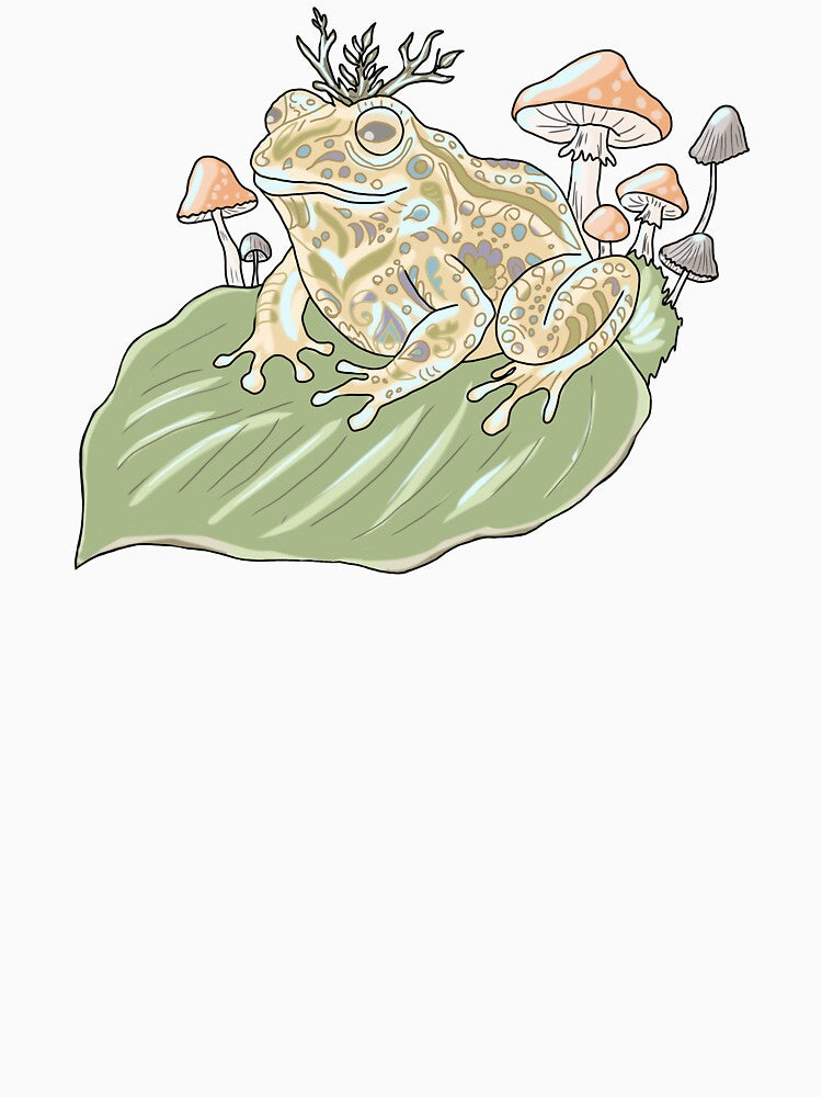 Frog Mystic Cottagecore Mushrooms Botanical Goblincore by LeshanArt