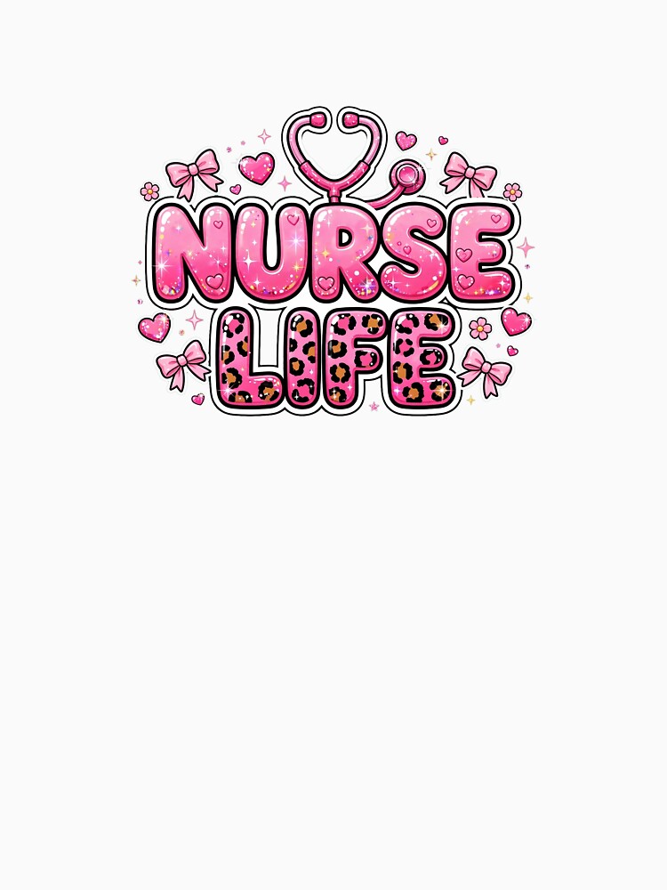 Pink Coquette Nurse Life Leopard Glitter Bow Stethoscope Heart by Petringo