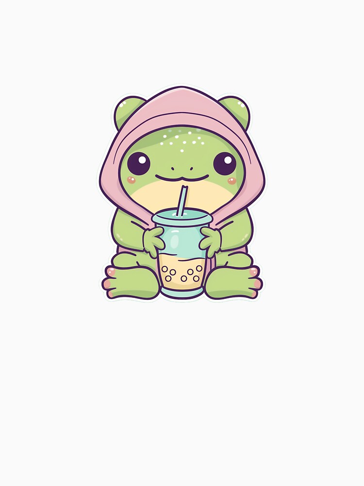 Cute Frog in Hoodie Drinking Boba - Kawaii Bubble Tea Lover by NADARTDOM