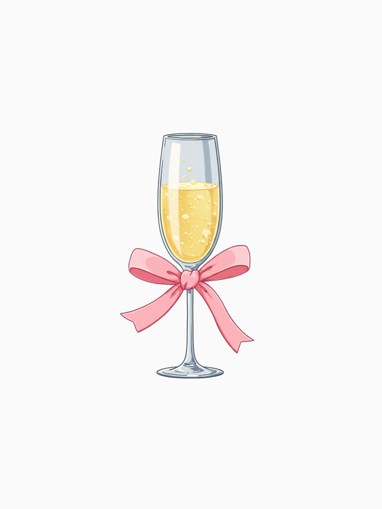 Elegant Champagne Glass with Pink Bow by StickerSass