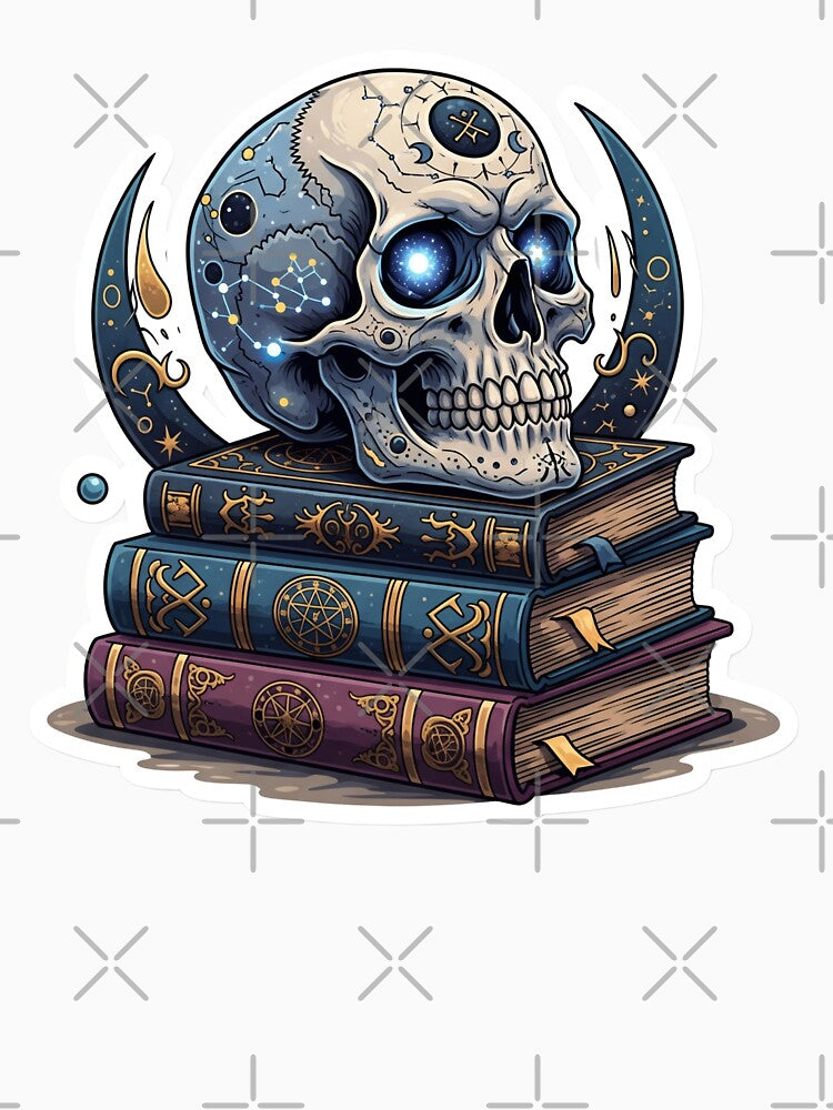 Celestial Academia Skull on Magic Books by StickyGuys