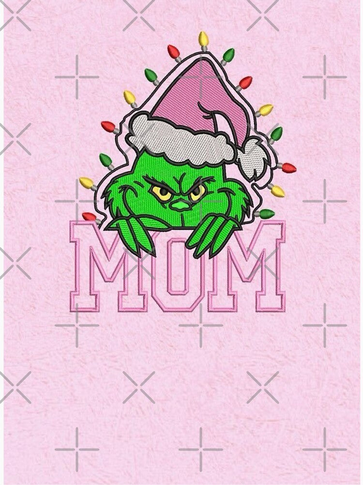 Green Grump With Santa Hat Over MOM Letters by Adronia
