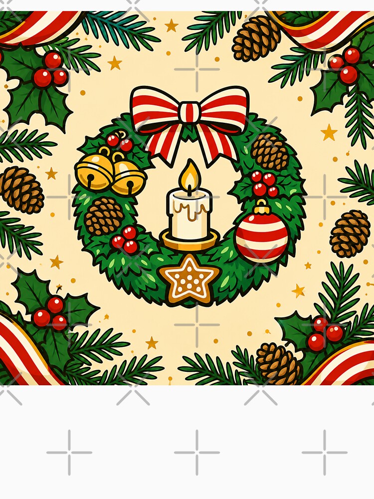 Festive Christmas Wreath and Ornaments by Myra365Art
