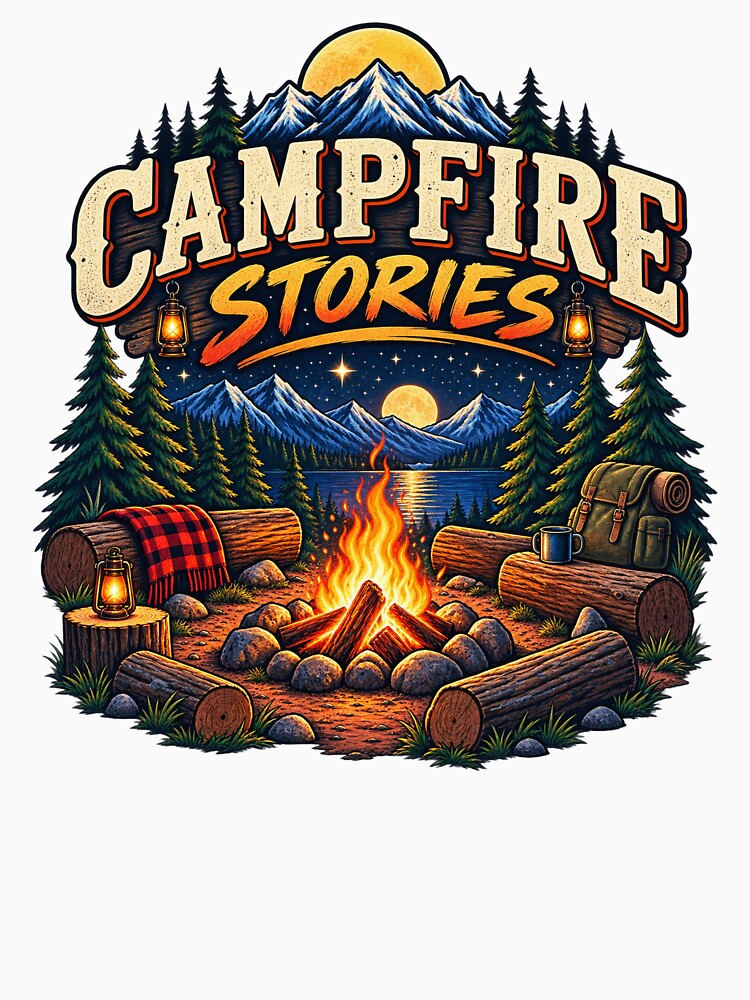 Campfire Stories Vintage Camping Mountain Forest Adventure Design by RobertArt08