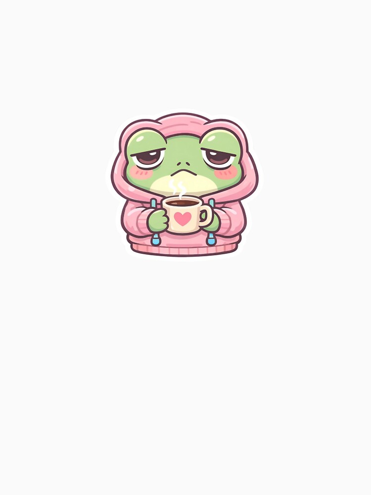 Cute Sleepy Frog in Pink Hoodie Coffee Sticker by Barkybond