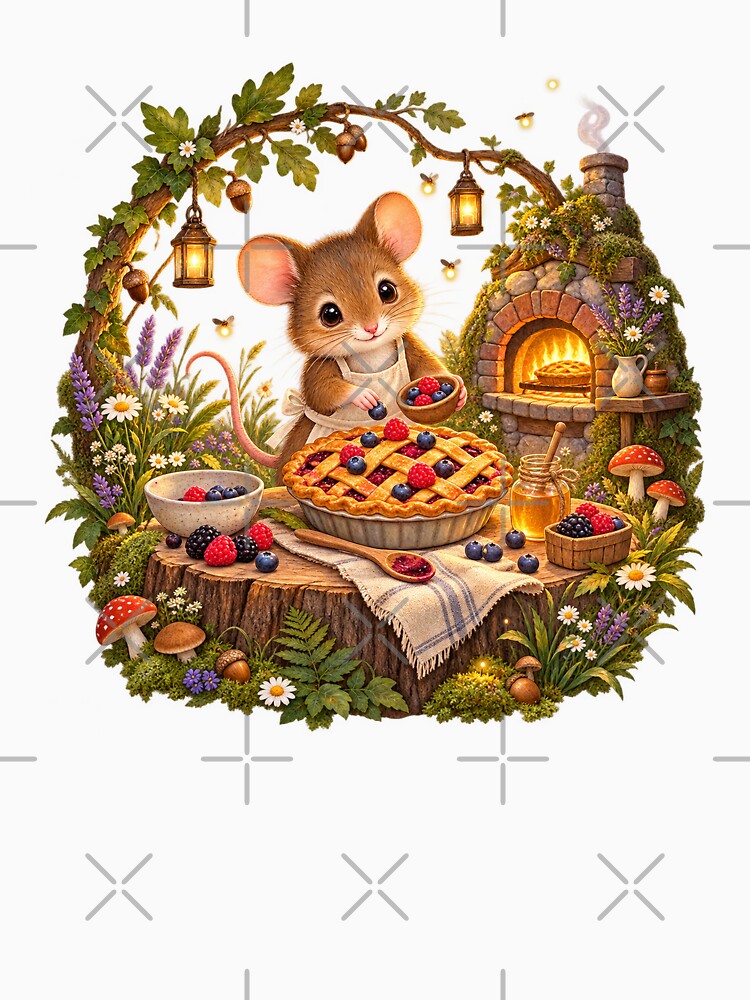 Cute Woodland Mouse Baking a Berry Pie by Claudia Ilie Art