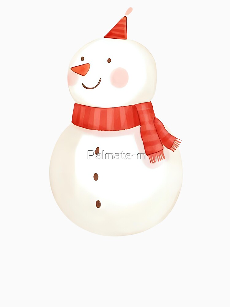 A cute kawaii snowman with a red scarf and carrot nose, smiling happily, pastel color palette, soft shading, white outline, transparent background, sticker style by Palmate-m