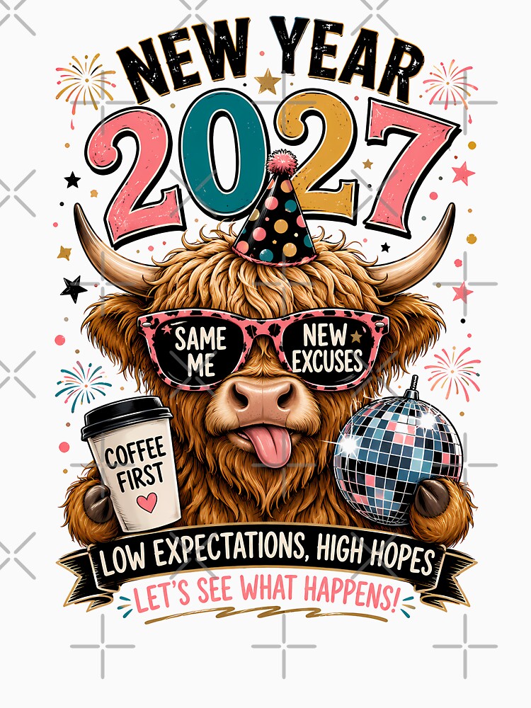 Funny New Year 2027 Highland Cow Coffee First Party by madebymayberry