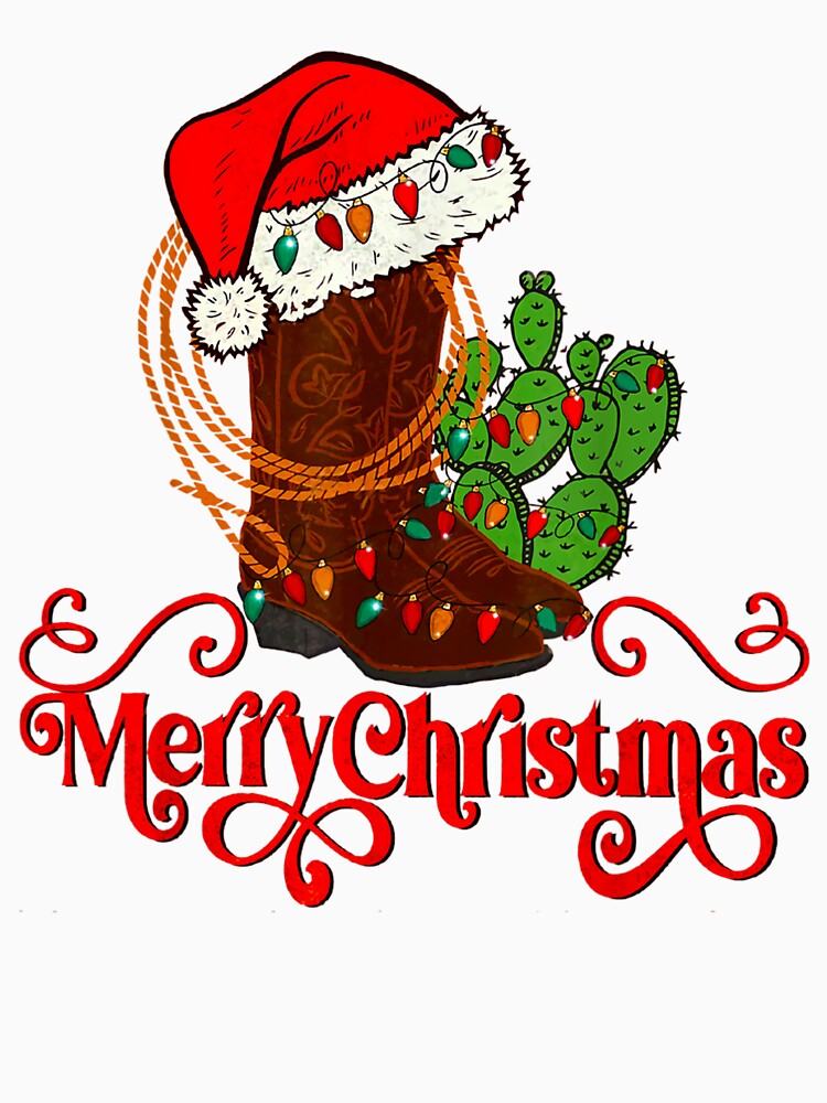 Retro Merry Xmas Santa Hat Cowboy Boots Western Christmas by justbener