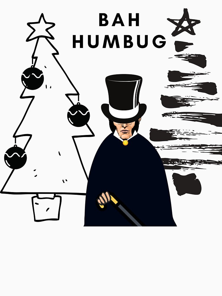 Christmas Scrooge Declaring Bah Humbug Black And White Design by StormyMuse