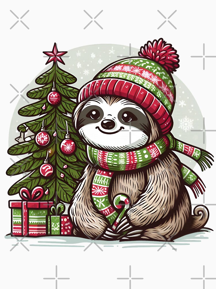 Sloth Posing with Christmas Tree | Relaxed Holiday Vibes with a Lazy Sloth | Cute Sloth Celebrating Christmas | Festive Sloth Under the Tree | Slow-Paced Christmas Joy with Sloth by PaintedPixels01