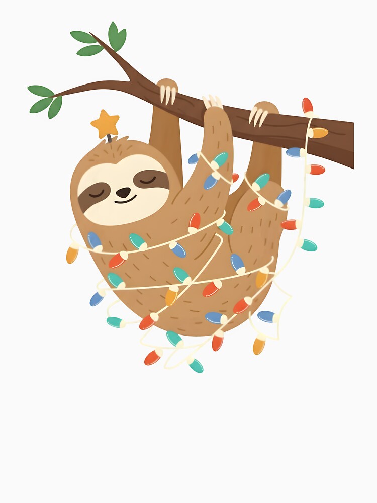 Christmas Sloth with Lights – Cute Holiday Sloth Illustration by Senkov