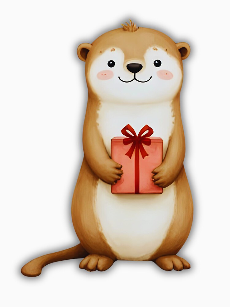 Kawaii Otter Holding a Gift – Cute & Cozy Christmas Design by Otterly Cute
