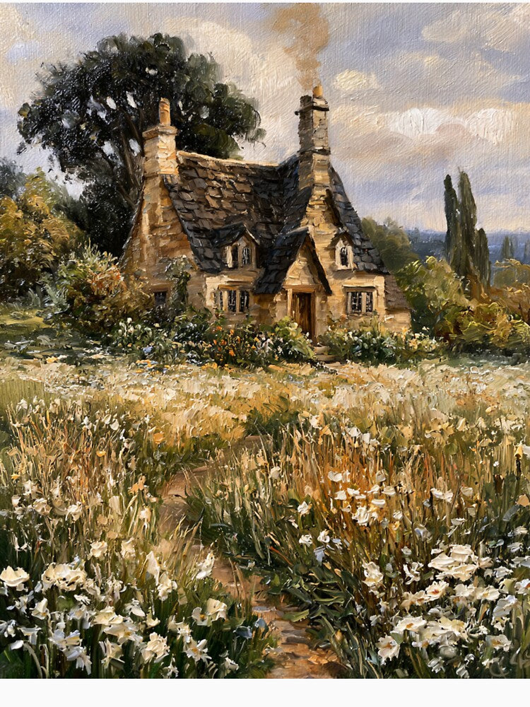 English Cottage Wildflower Meadow Vintage Landscape by GSizzle1
