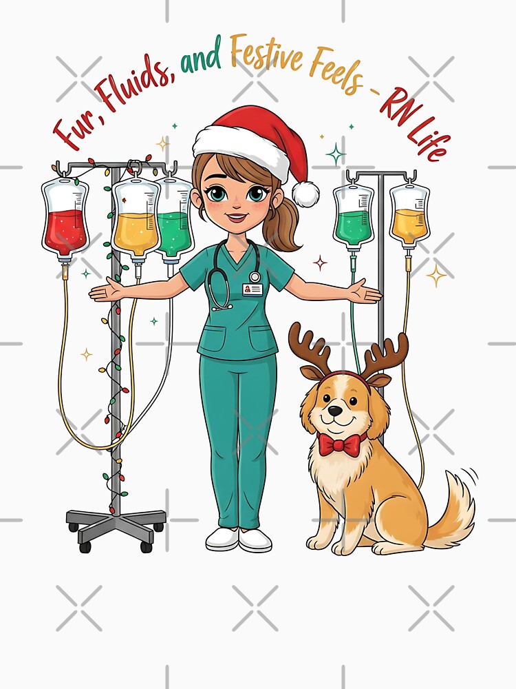 Fur, Fluids and Festive Feels – Funny Christmas Nurse Dog Parent RN Life by CuteDesignables