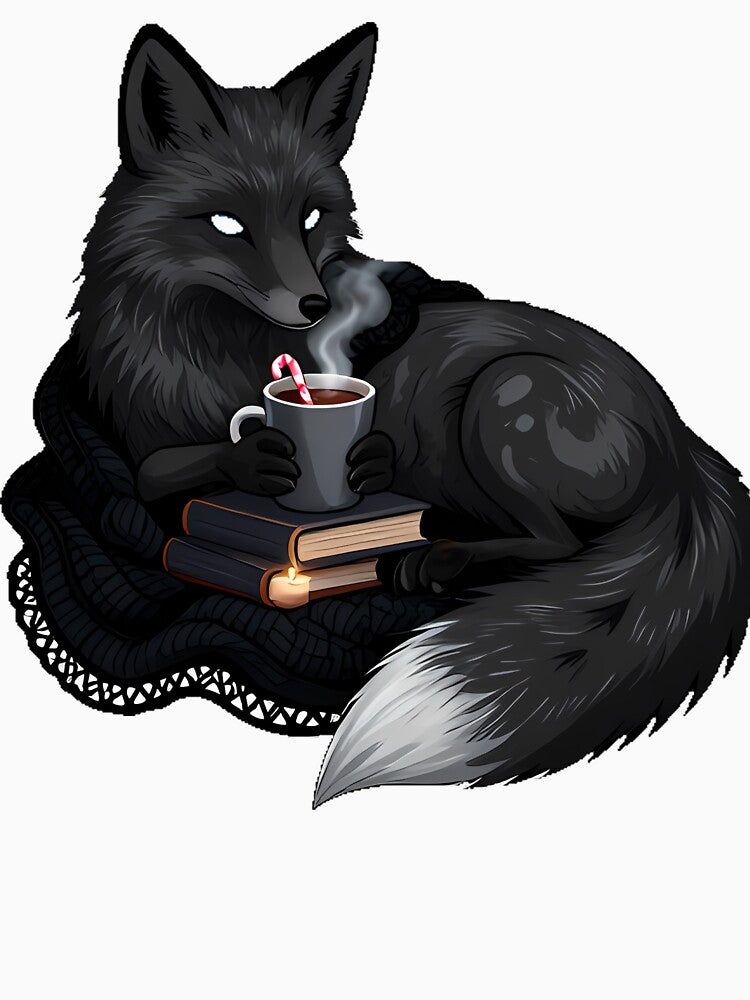 Gothic Cozy Fox with Cocoa and Book by IllumeInk