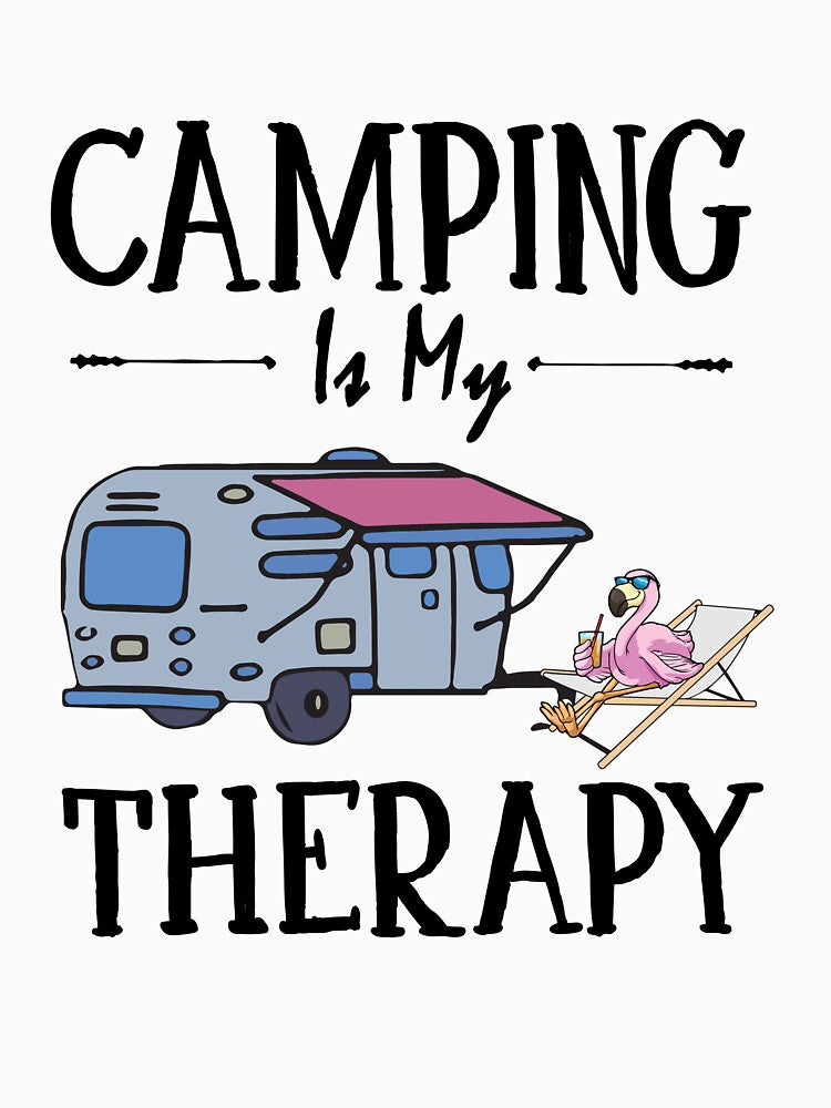 Camping is My Therapy Funny Flamingo Drinking by hamletbit