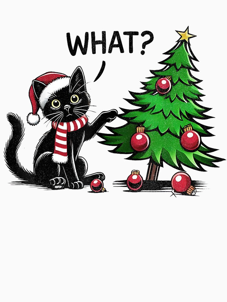 Black Cat Pushing Christmas Tree Over Cat What Xmas by Frizz-Nie