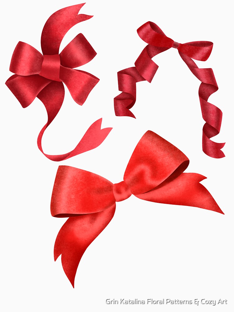Elegant bows made of red ribbons. Bright satin bows. by Grin Katalina Floral Patterns & Cozy Art