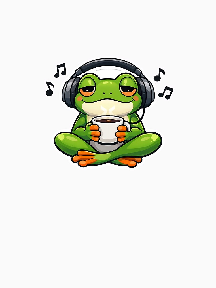 Chill Frog With Headphones and Coffee Sticker by Barkybond