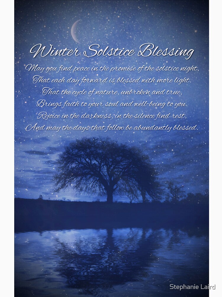 Winter Solstice Blessing with Oak Tree and Crescent Moon by Stephanie Laird