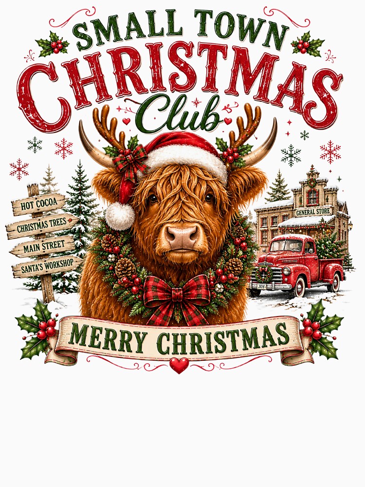 Small Town Christmas Club Rustic Highland Cow Country Holiday by DYAFLK