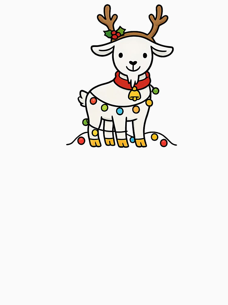 Cute Christmas Goat Reindeer with Festive Fairy Lights Illustration by aleano2026