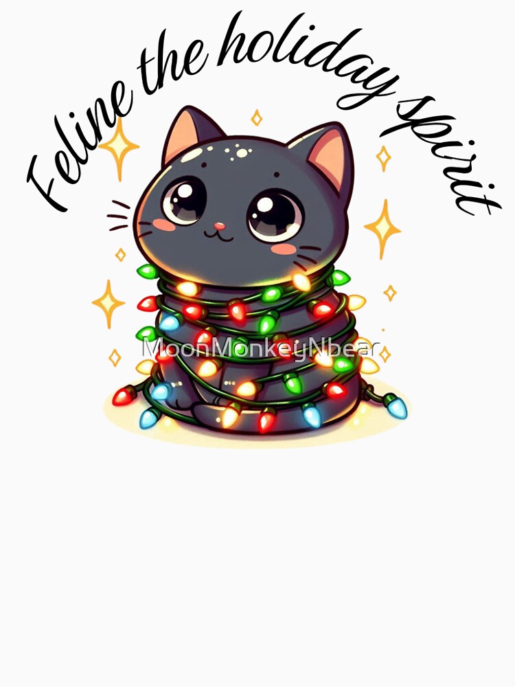 Black Cat Christmas Lights Feline the holiday spirit Xmas by MoonMonkeyNbear