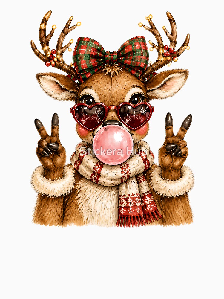 Cute Christmas Reindeer Blowing Bubble Gum by Stickera Hub