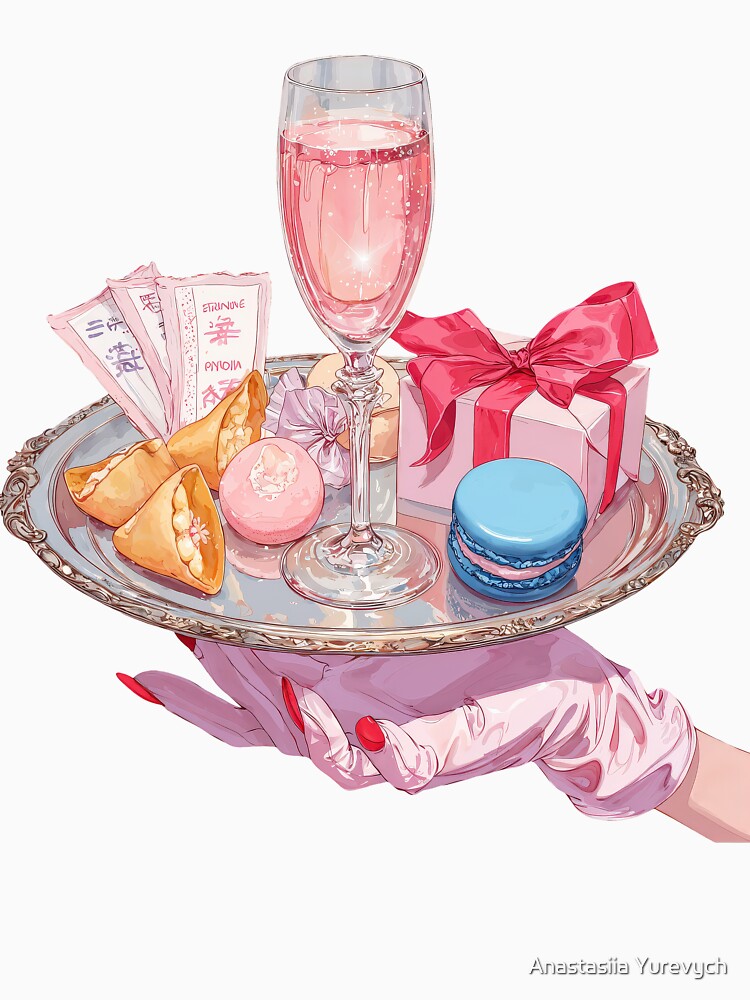 Elegant Dessert Tray with Pink Sparkling Drink by Anastasiia Yurevych