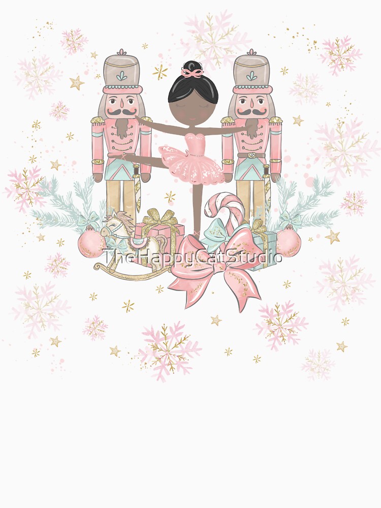 Whimsical The Nutcracker Ballet Pink Christmas Brown Ballerina by TheHappyCatStudio
