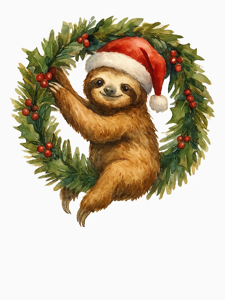 Christmas Sloth Wreath Santa Claus Gift by AlfeArts