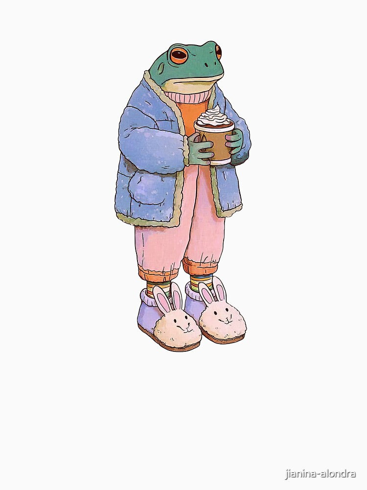 Cozy Frog Drinking Coffee by jianina-alondra
