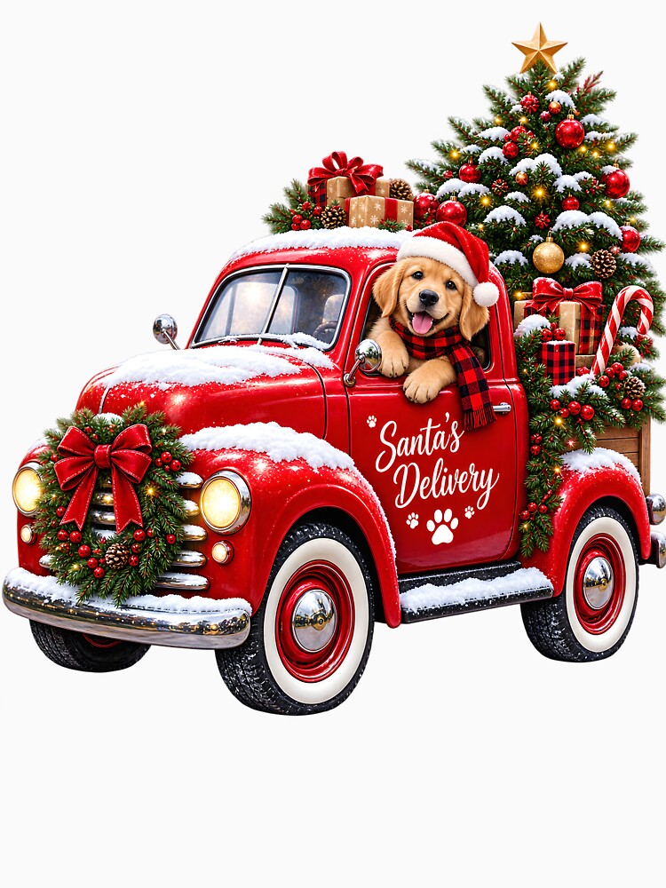 Cute Santa’s Delivery Christmas Truck with Golden Retriever by TinyWeird