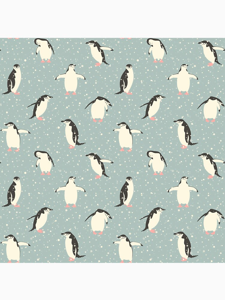 Penguins On Snowfall Turquoise Background by AletacStore