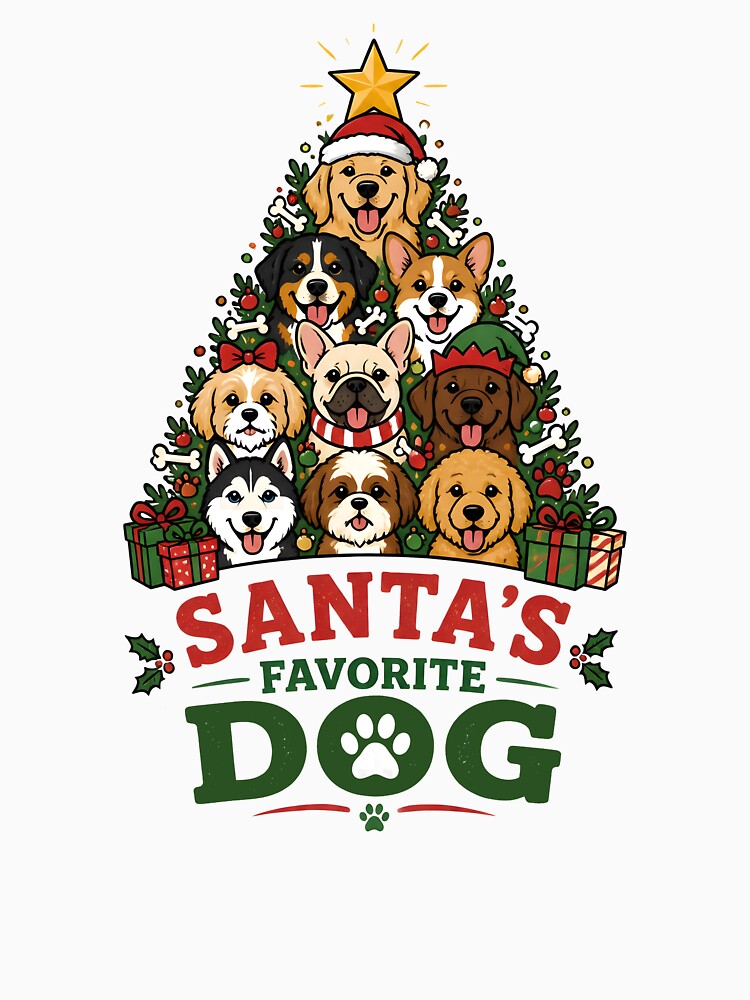Santa's Favorite Dog Cute Dog Christmas Tree Holiday Design by LiviuGligoros