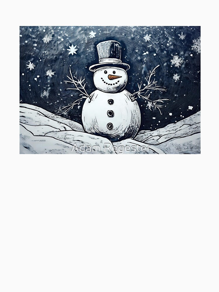 Cute Linocut Style Snowman Illustration by Adam Regester