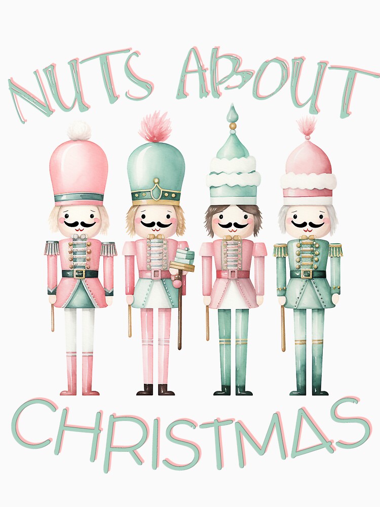 Nuts about Christmas Nutcrackers Mint Pink Winter Christmas Watercolor by Feeling Artsy