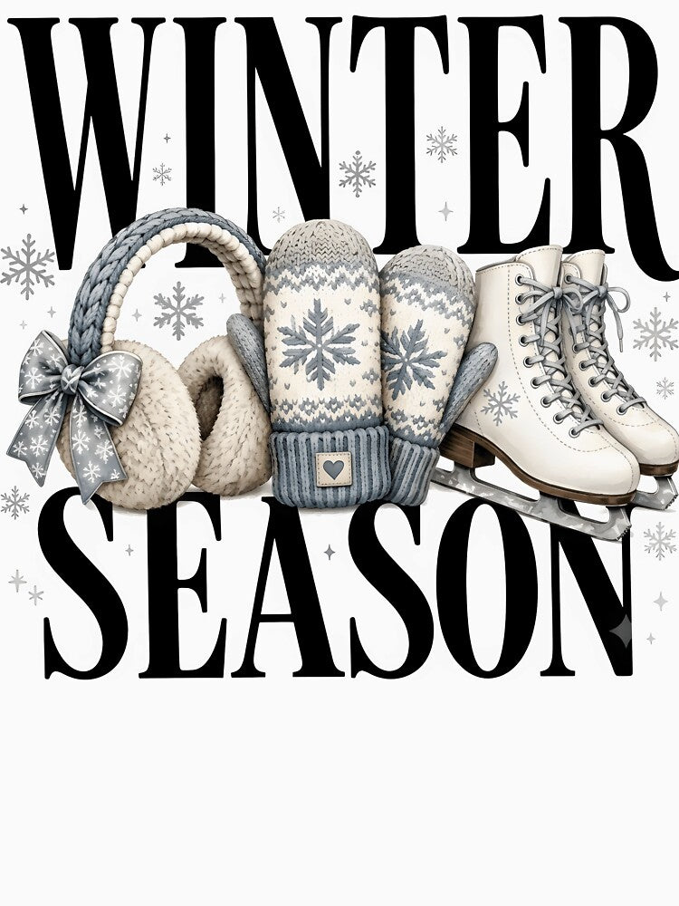 Winter Season Shirt, Cozy Ice Skating Graphic Tee, Snowflake Mittens Bow Shirt, Cute Winter Gift, Retro Holiday Top by jessicaguarnido