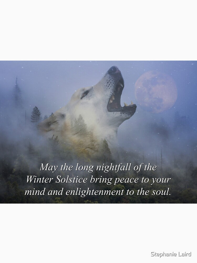 Winter Solstice Blessings with Spirt Wolf in Forest Native American by Stephanie Laird